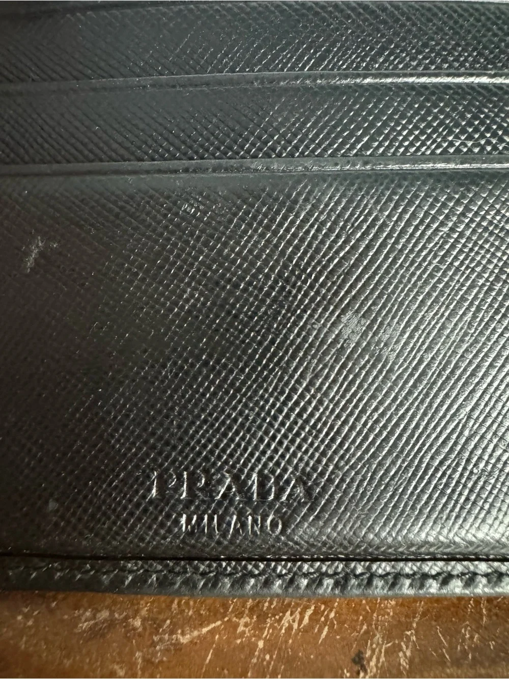 Vintage preloved Prada Black Saffiano Leather Men's Bi-Fold Wallet with Logo